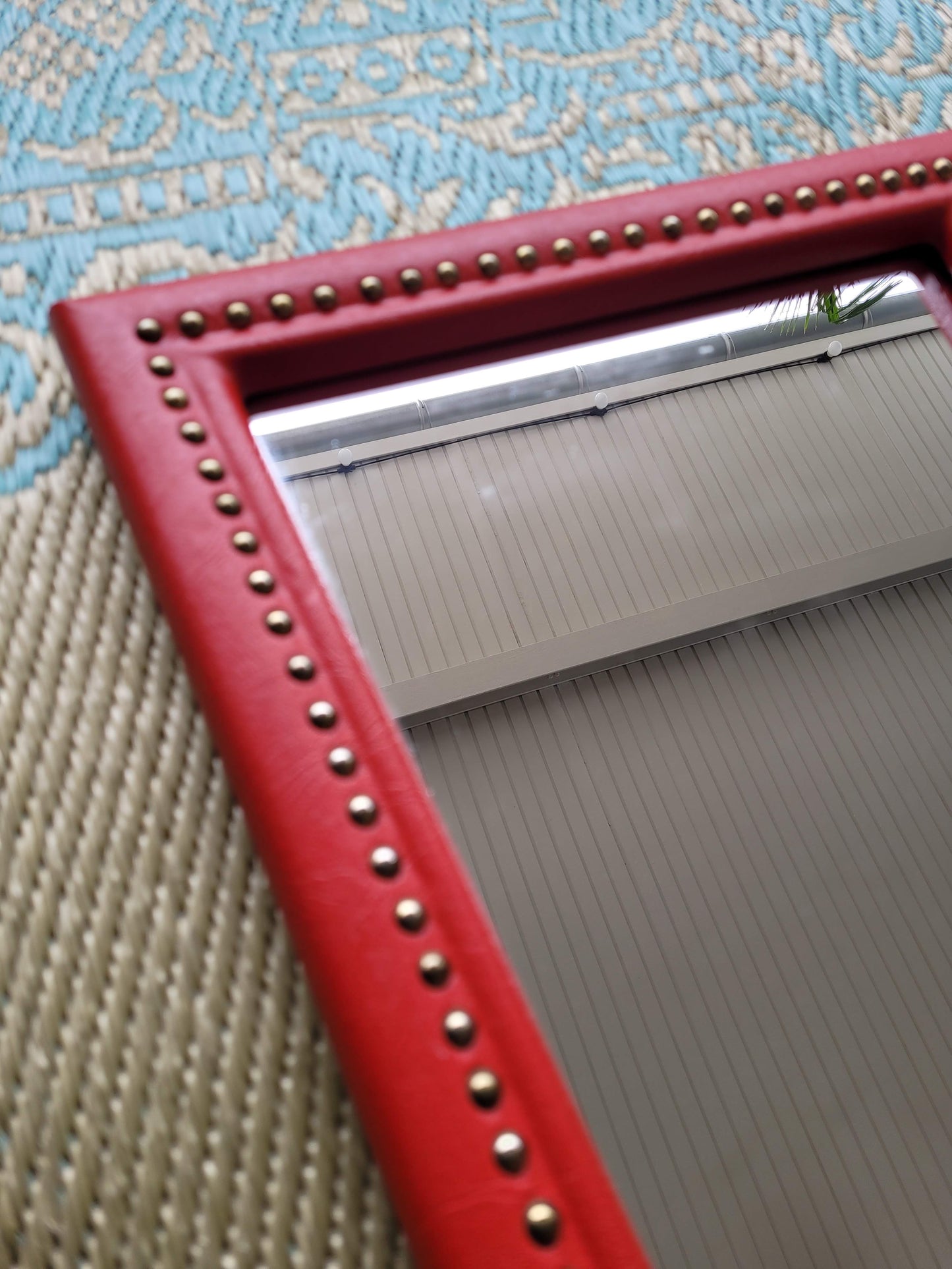 Miroir rétroviseur en simili cuir rouge 1960 - Ref 74