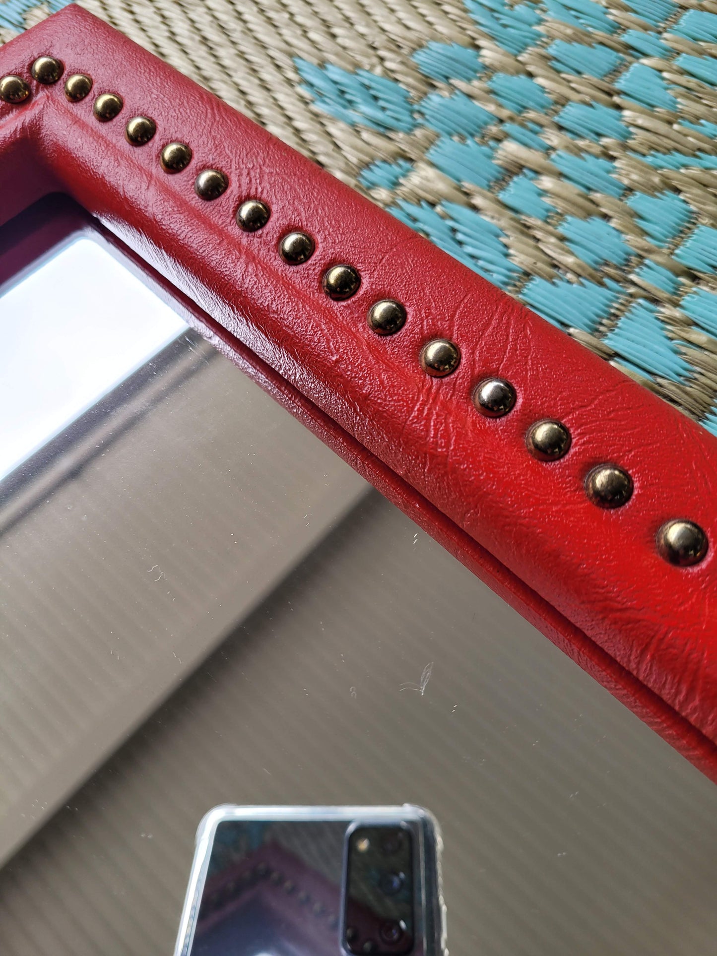 Miroir rétroviseur en simili cuir rouge 1960 - Ref 74