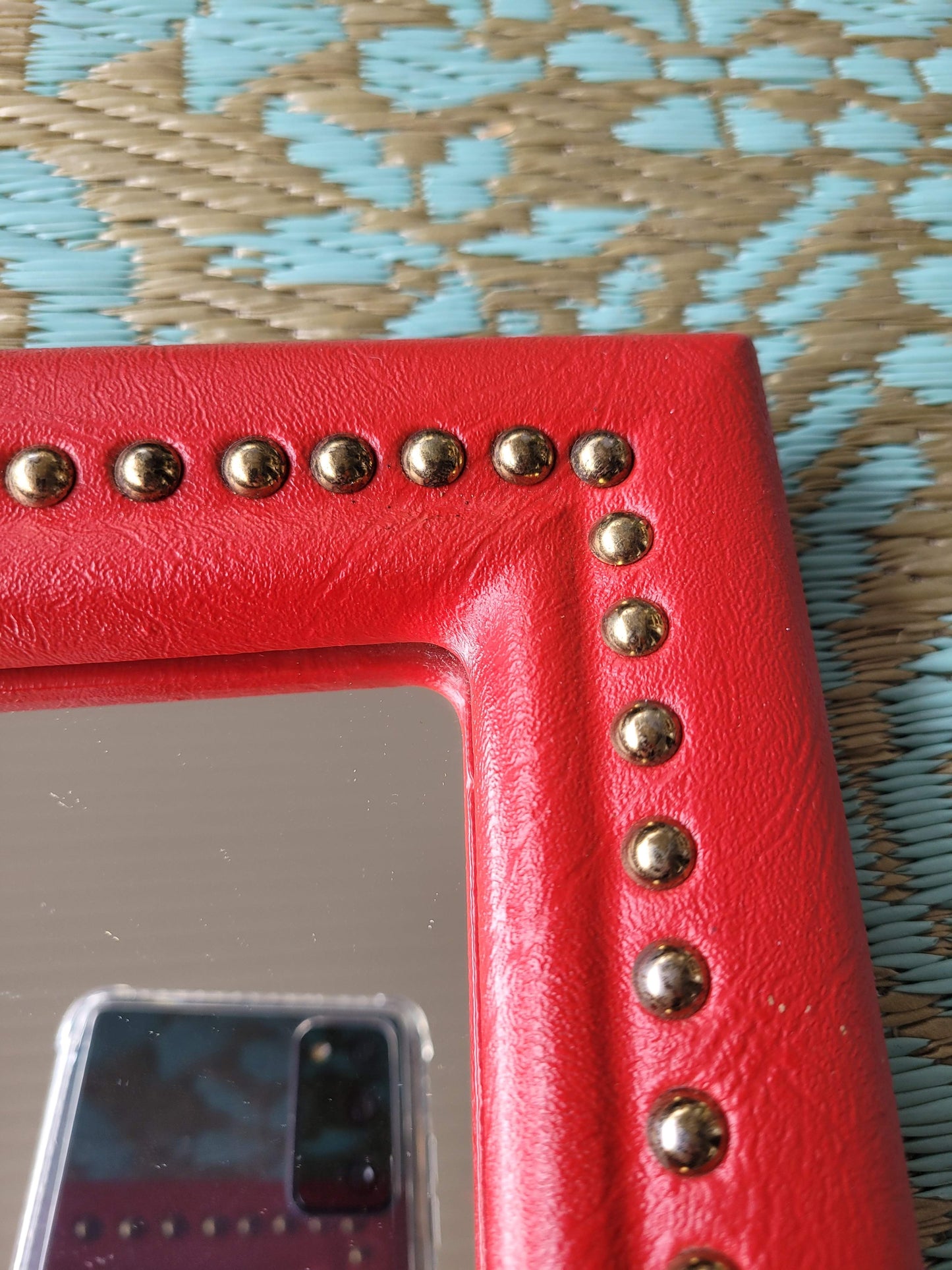 Miroir rétroviseur en simili cuir rouge 1960 - Ref 74