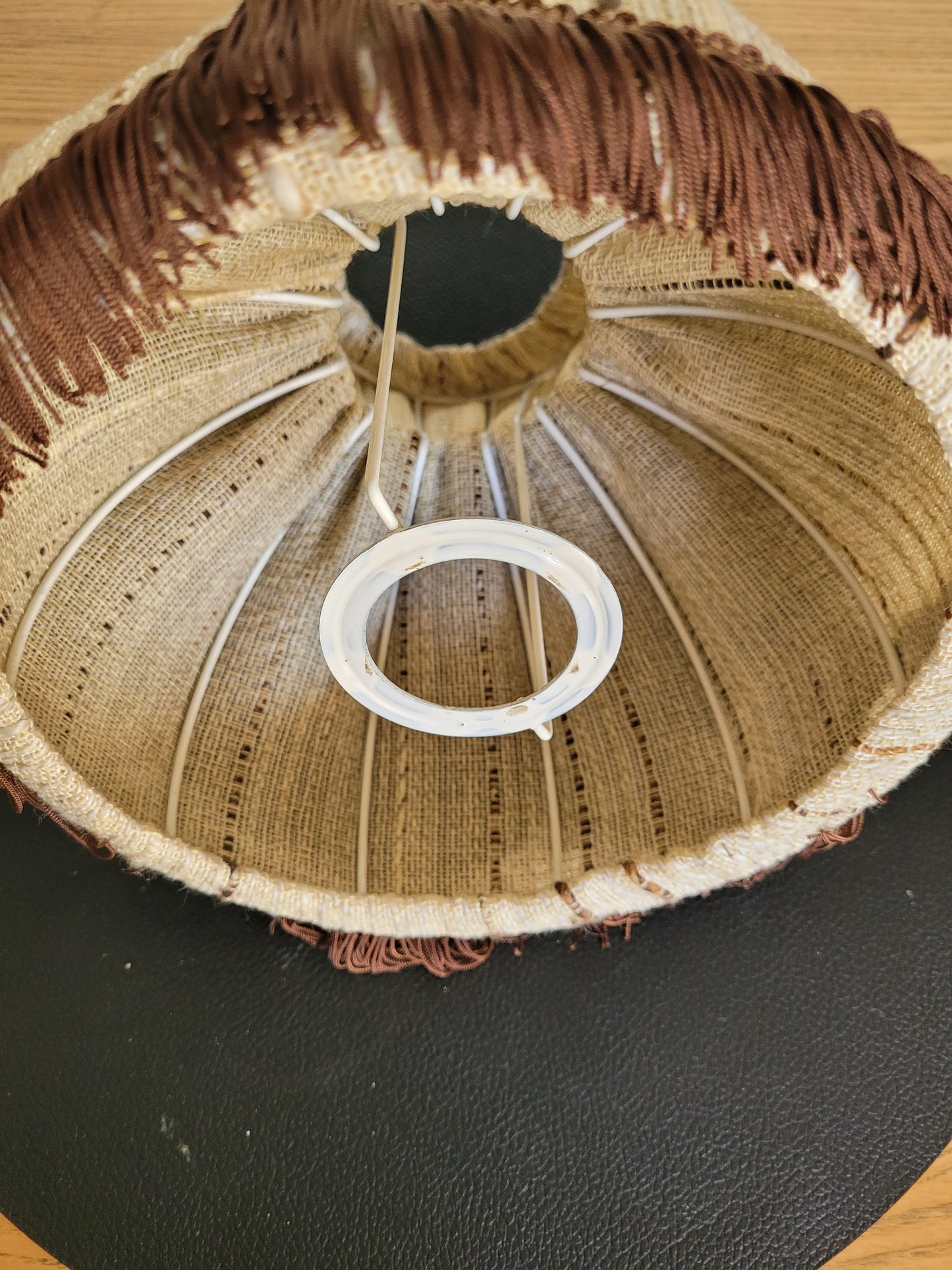 Abat-jour vintage à franges en lin et coton - Ref 68