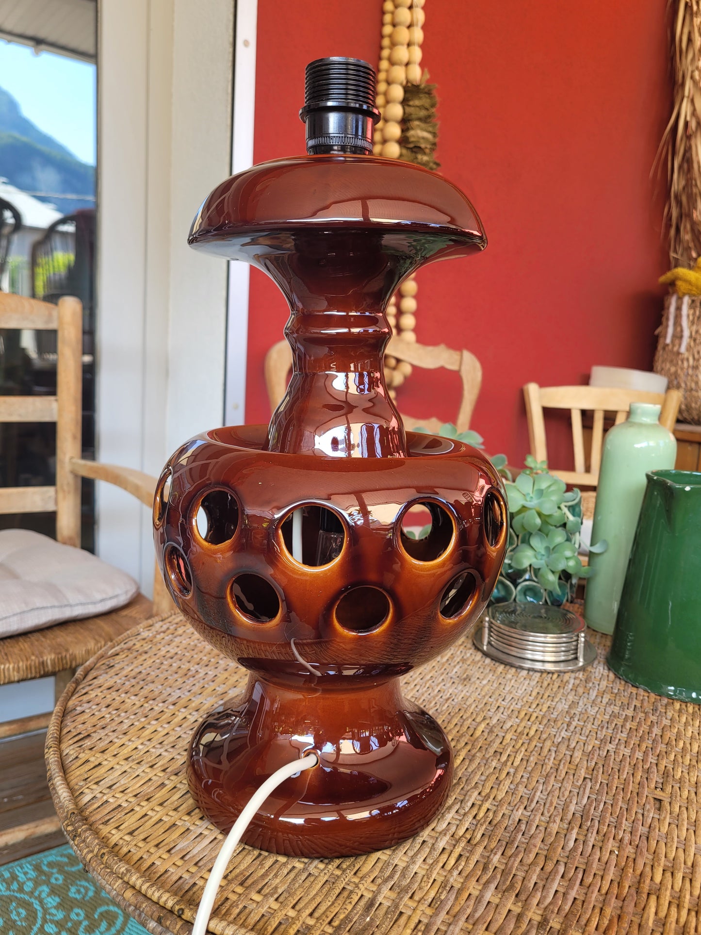 Pied de lampe en céramique vintage à double éclairage - ref 171