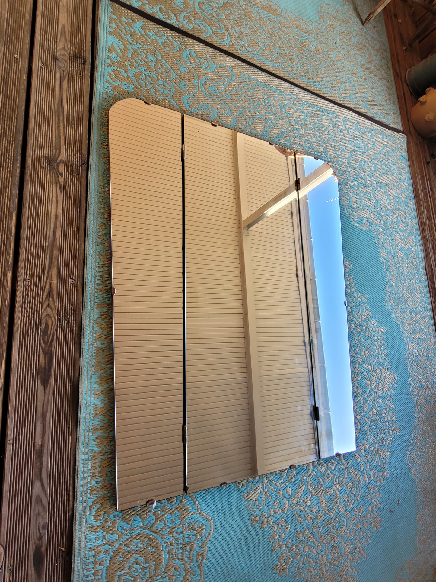 Grand miroir triptyque vintage en teck - Ref 250