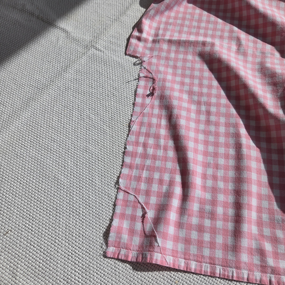 Pièce de tissu vichy rose - Drap ancien 260x170cm - Ref 1466