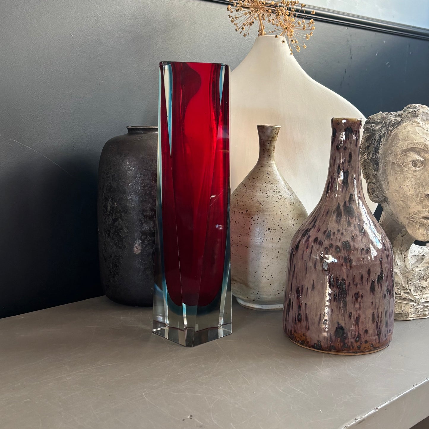 Vase Murano sommerso grand modèle rouge et bleu - Mandruzzato - Années 70 - Ref 1313