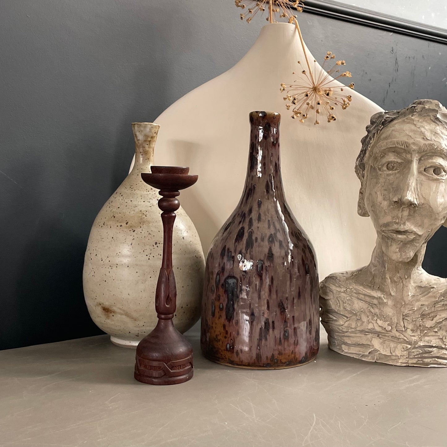 Bougeoir en bois ciselé - 19,5cm - Ref 1172