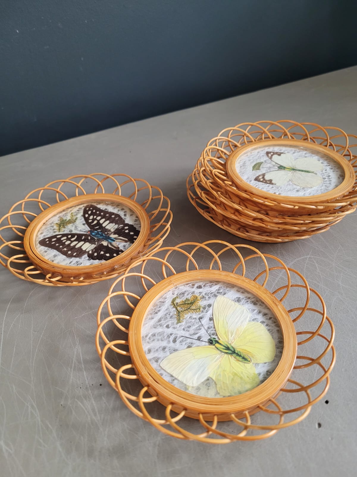 Juego de 6 posavasos de mariposas.