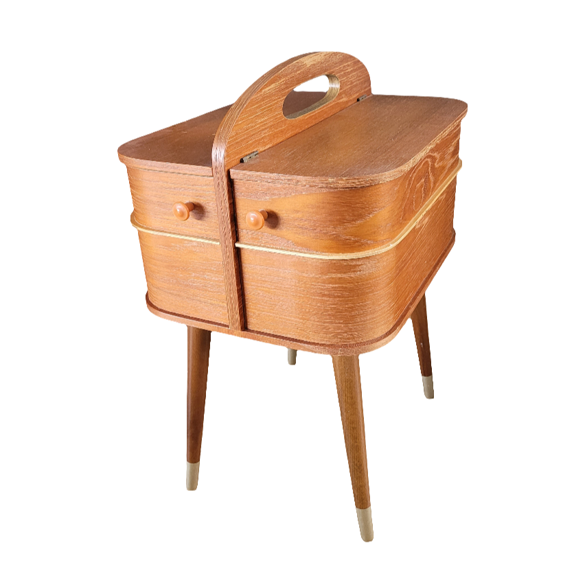 Travailleuse vintage en bois à tiroirs - Boîte à couture- Ref 509