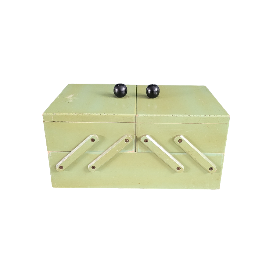 Travailleuse vintage en bois peint - Boîte à couture - Ref 480