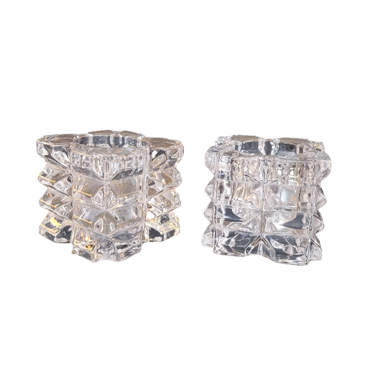 Paire de bougeoirs photophores en verre à facettes - Ref 350