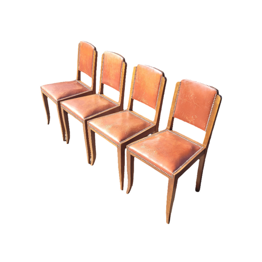 Lot de 4 chaises art deco assise cuir - Ref 333