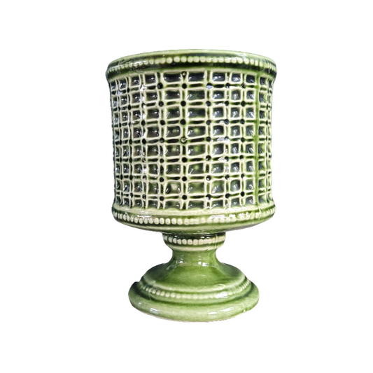 Cache-pot sur pied en céramique émaillée verte - Ref 568