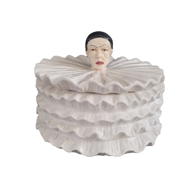 Bonbonnière Pierrot ancienne en porcelaine- Ref 606