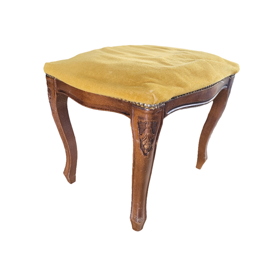 Tabouret ottoman ancien en bois et velours - Ref 503