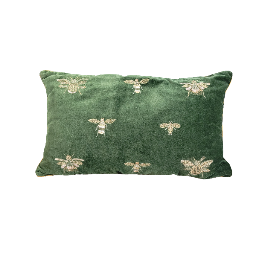 Coussin en velours motifs brodés abeilles- Ref 587