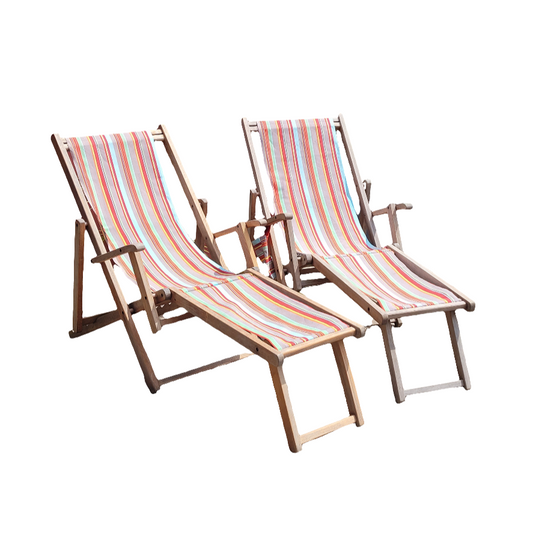 Paire de flâneuses Roland Vlaemynck toile bayadère / Chaise-longue / transat - Ref 351