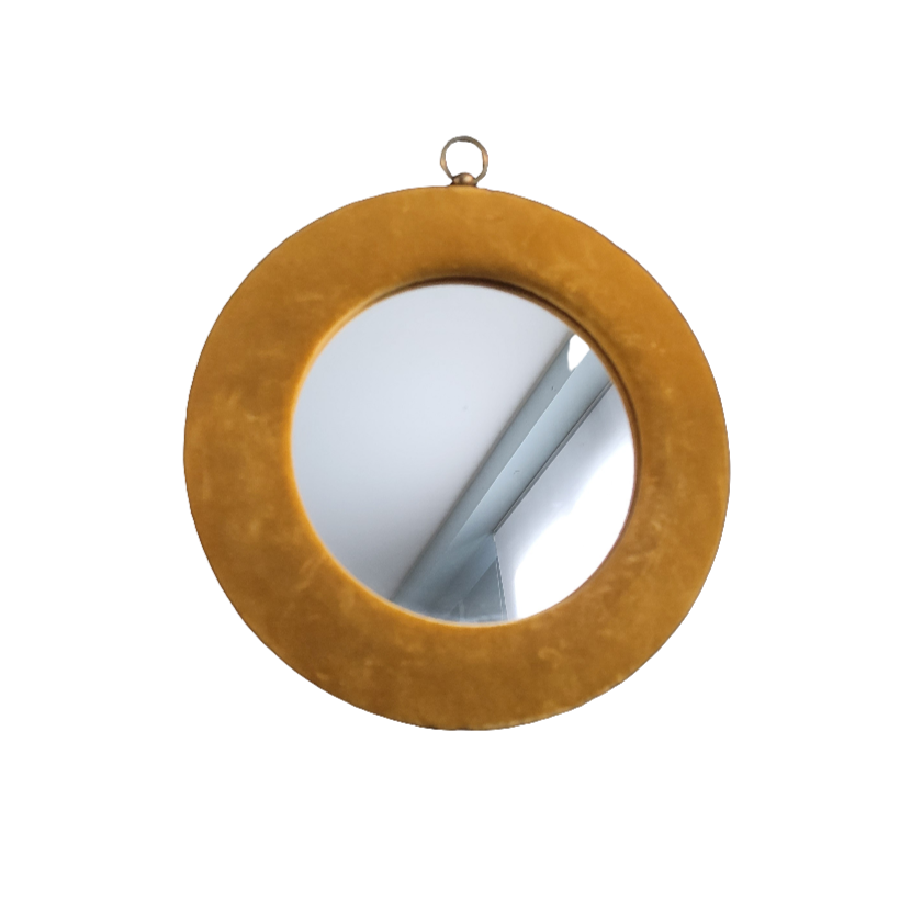 Miroir vintage avec cadre en velours moutarde - Ref 112