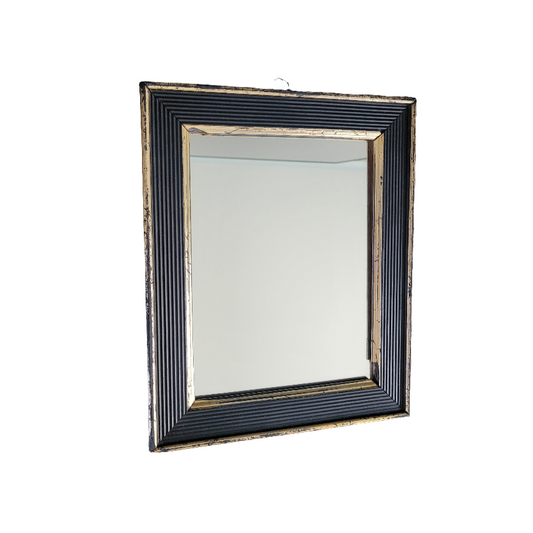 Miroir ancien en bois noir et or - Ref 489