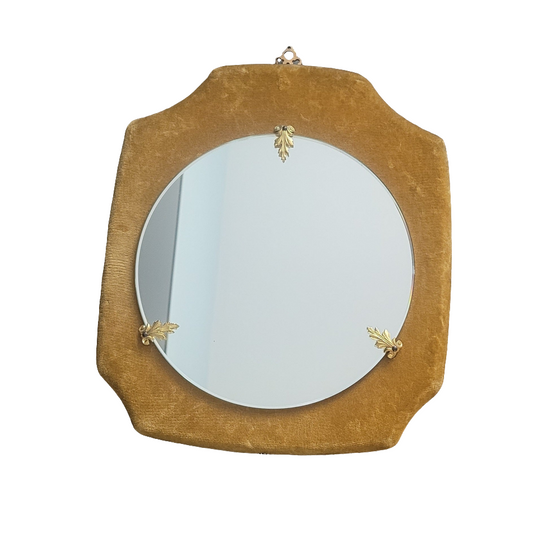 Miroir ancien avec cadre en velours moutarde - Ref 330