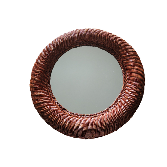 Grand miroir rond en rotin - Ref 490