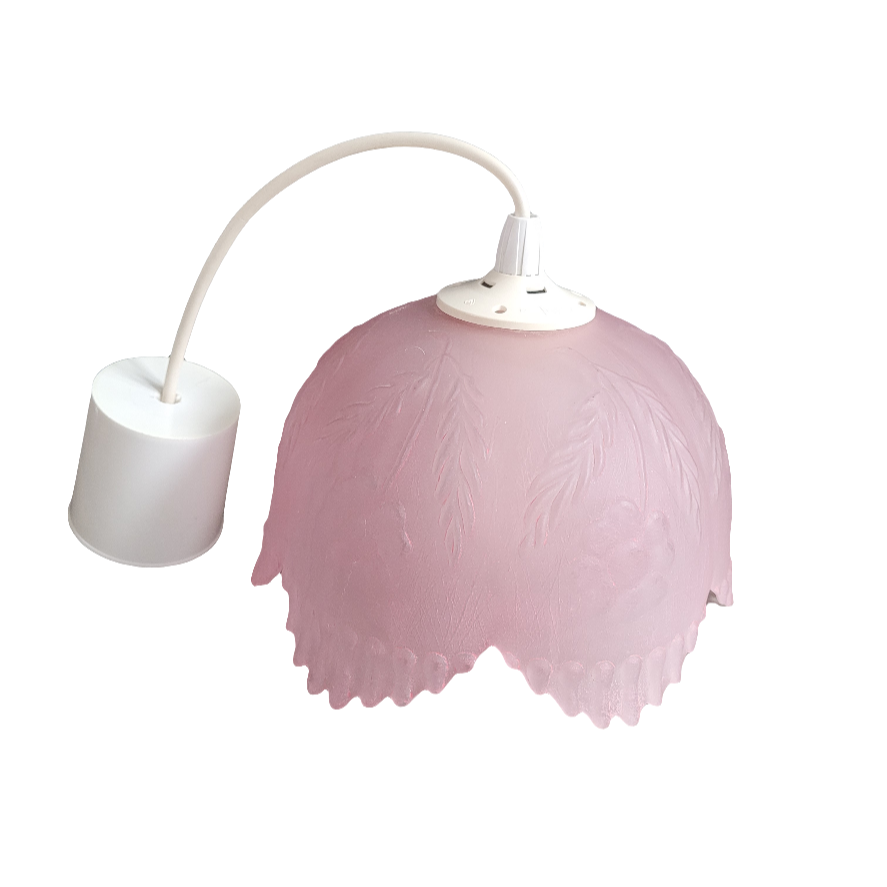 Suspension en verre dépoli rose à fleurs - Ref 275