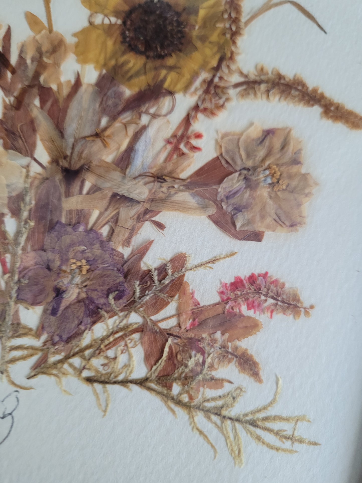 Tableau composition florale, fleurs séchées vintage - Ref 608