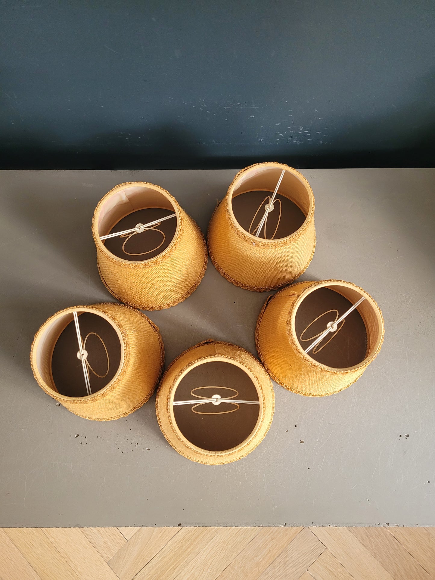 Lot de 5 abat-jour vintages en toile de jute - Ref 473