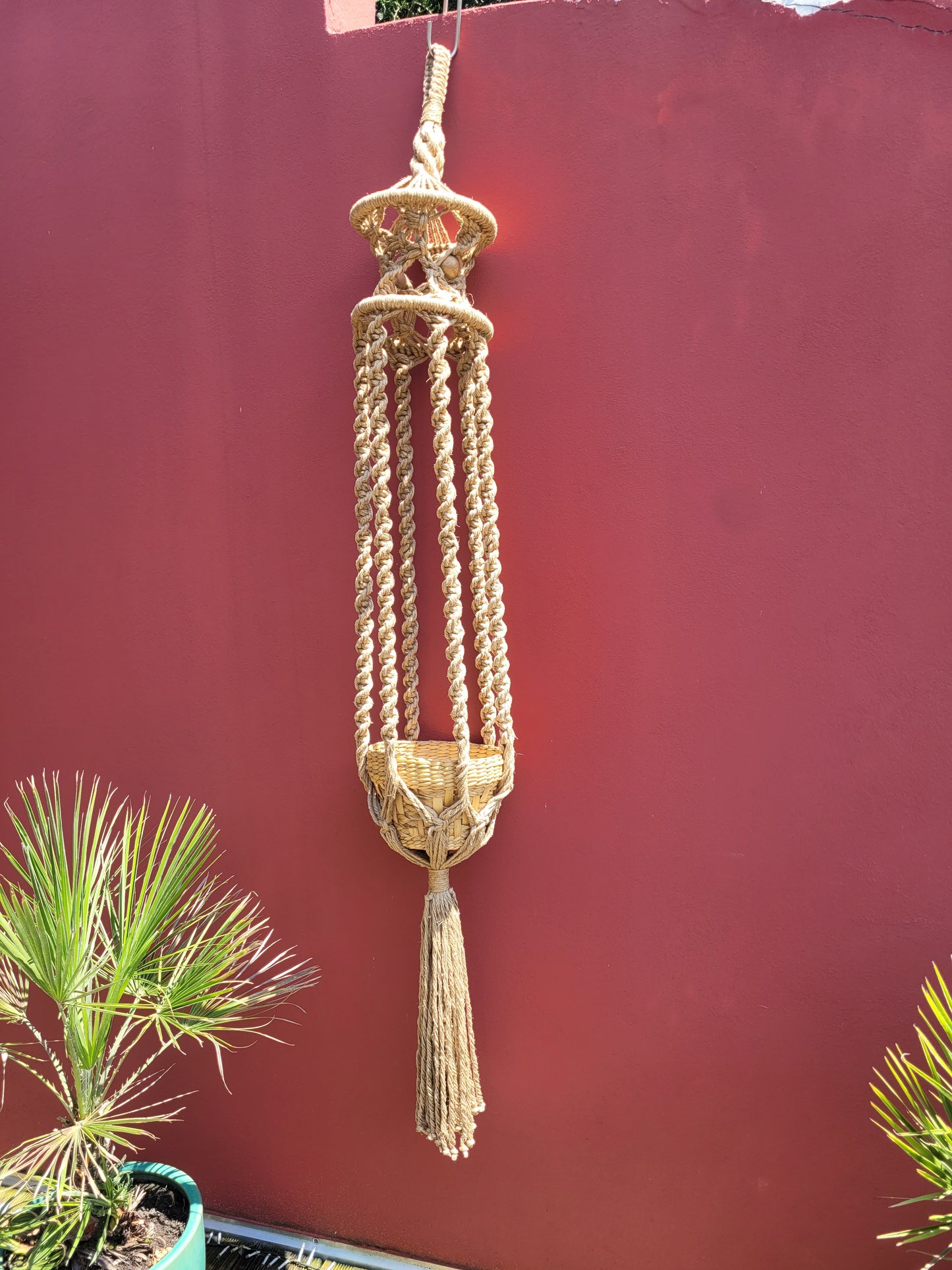 Grand porte-plante en macramé vintage - Ref 459