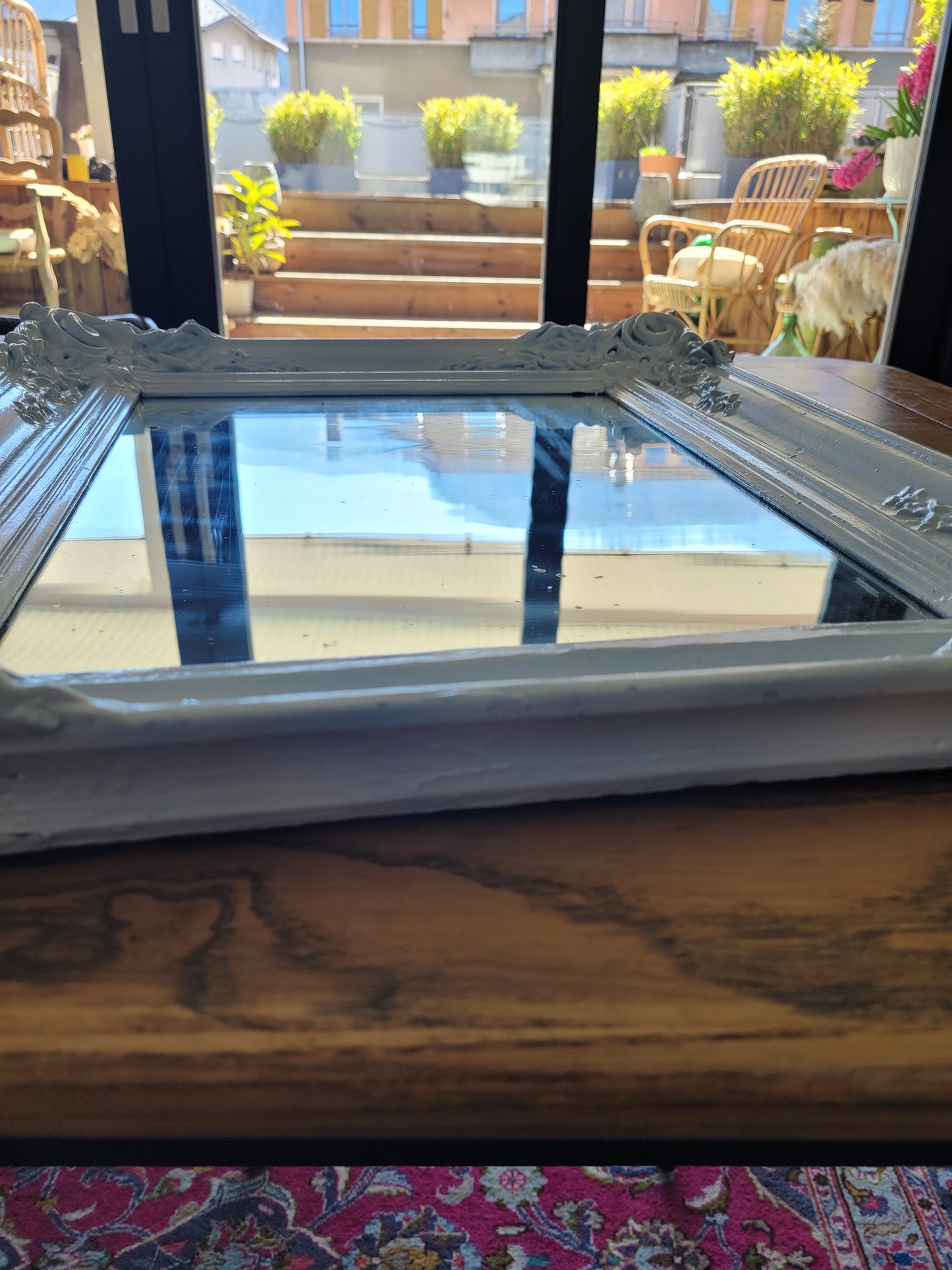 Miroir ancien avec cadre en bois peint - Ref 114