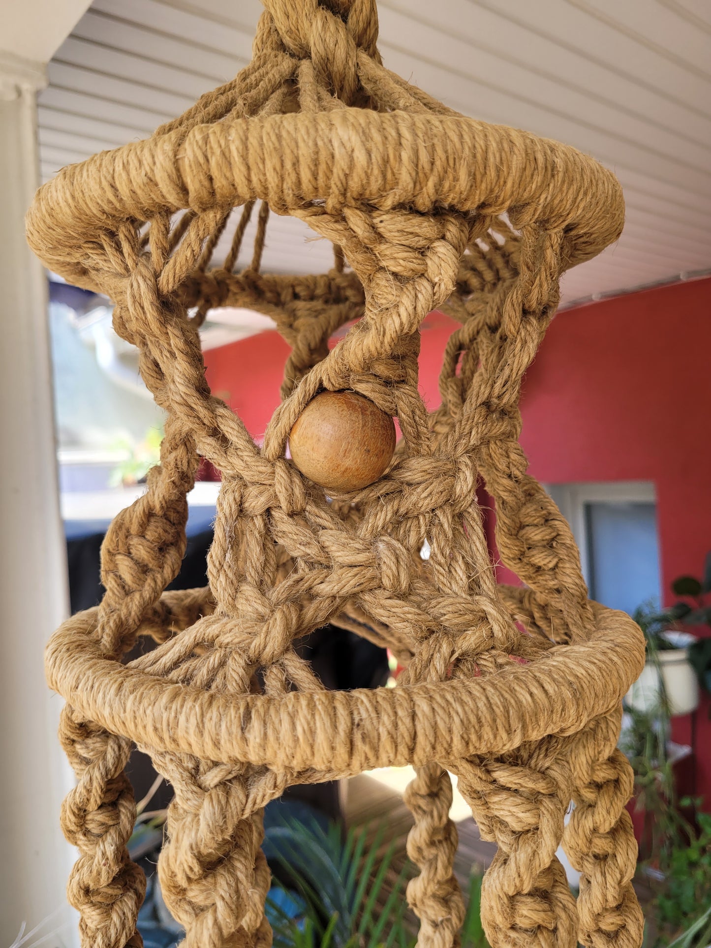 Grand porte-plante en macramé vintage - Ref 459