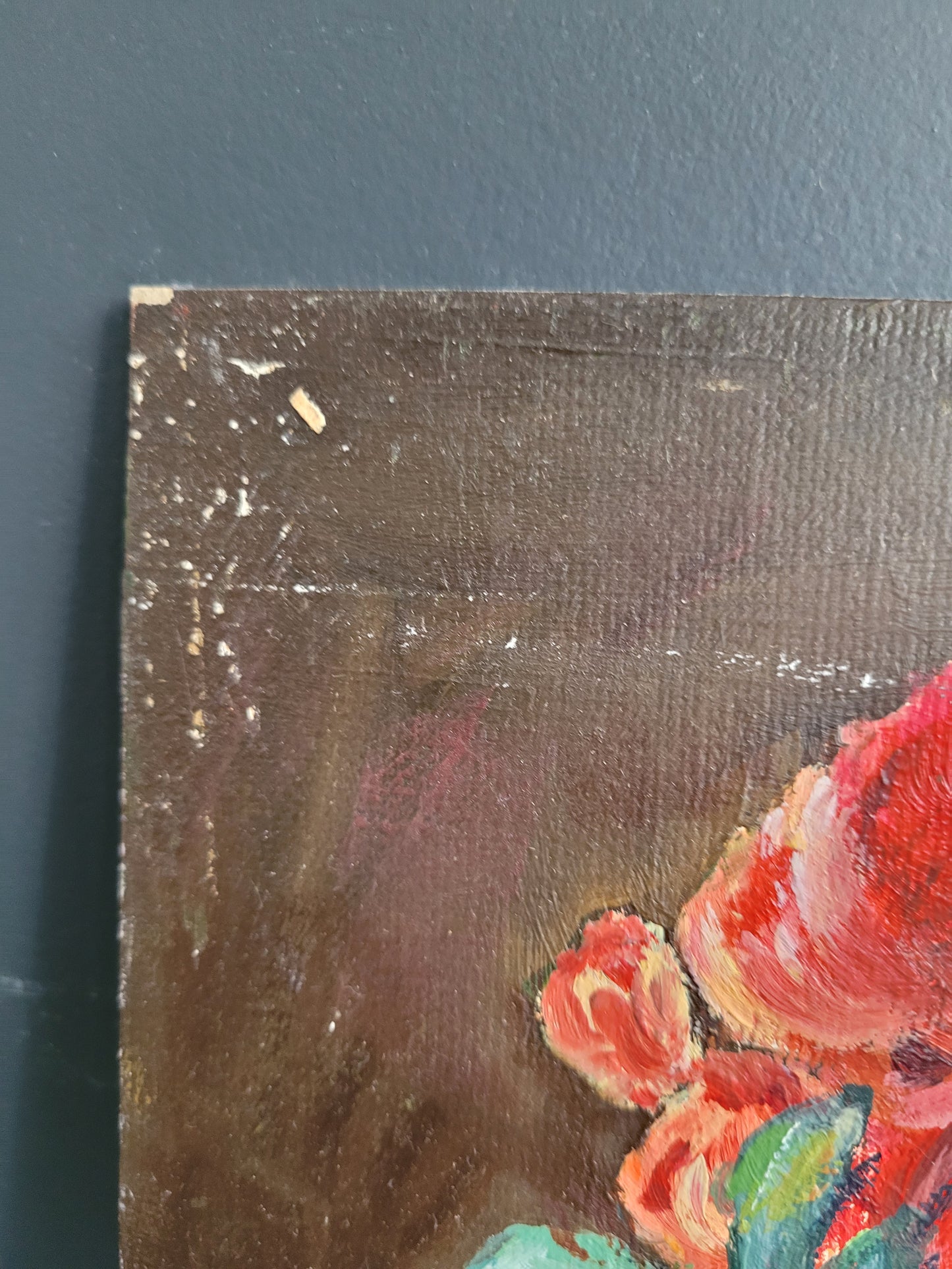 Tableau huile sur carton - bouquet de pivoines - Ref 315