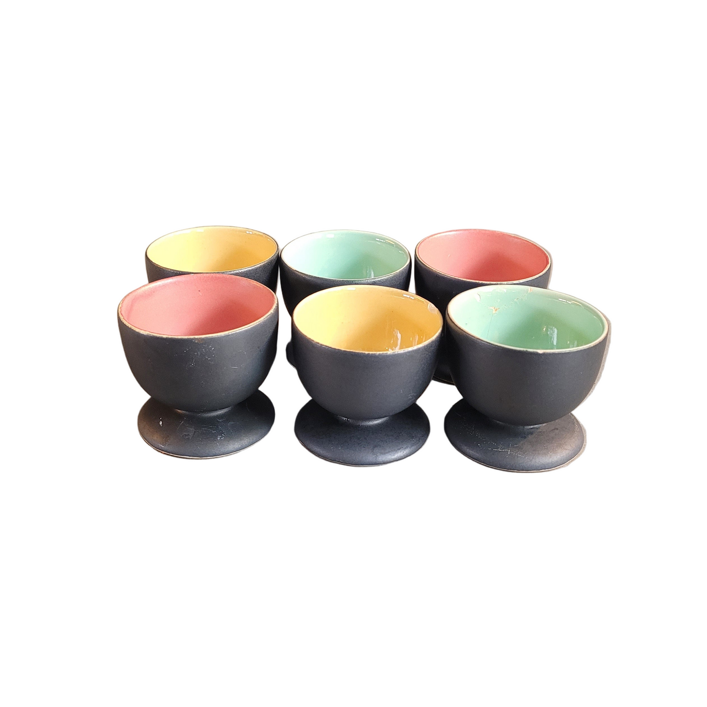 Lot de 6 coquetiers noir et couleur en céramique - Ref 615