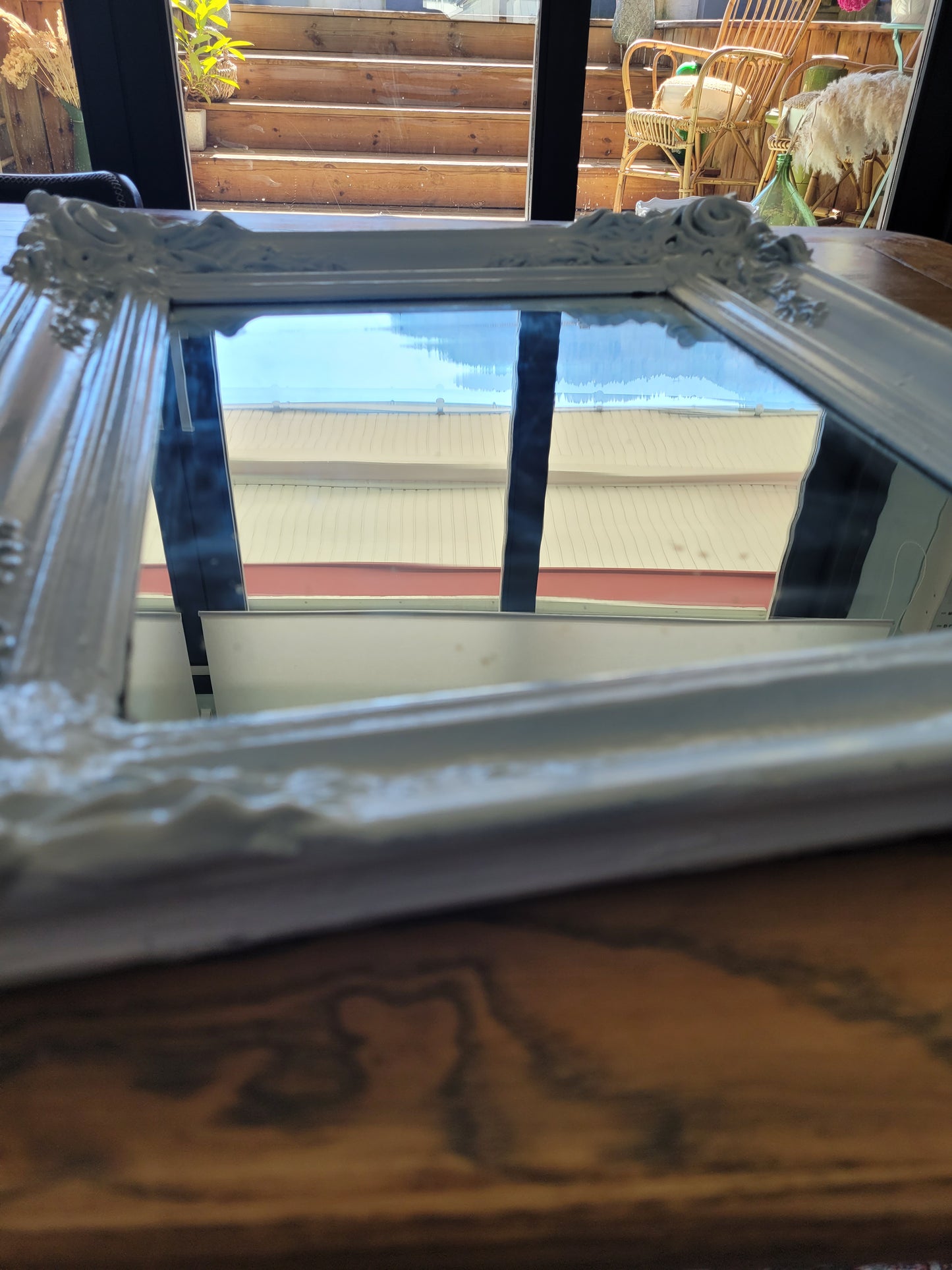 Miroir ancien avec cadre en bois peint - Ref 114