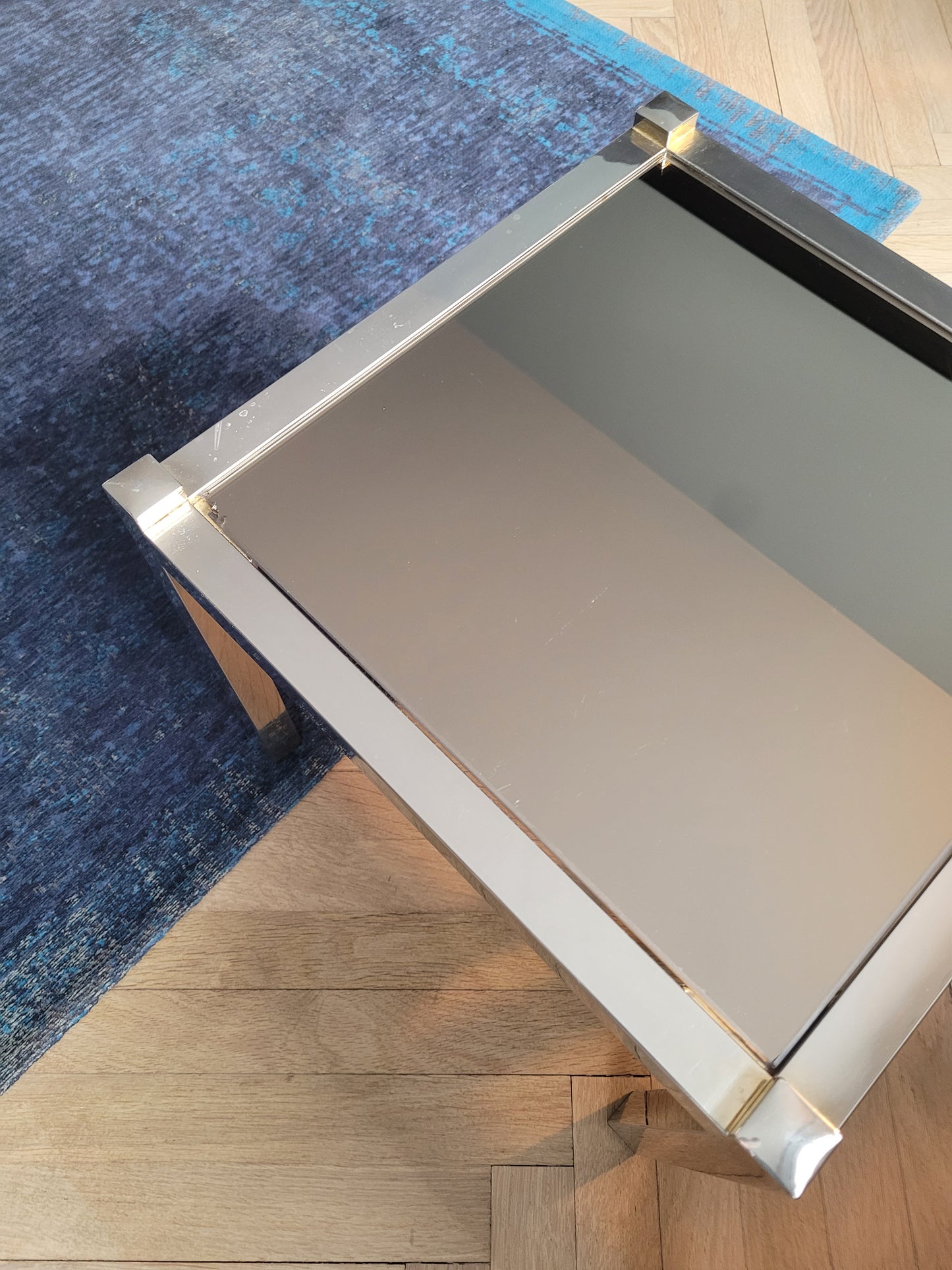 Tables gigognes en métal doré/chromé et miroir ambré - Ref 313