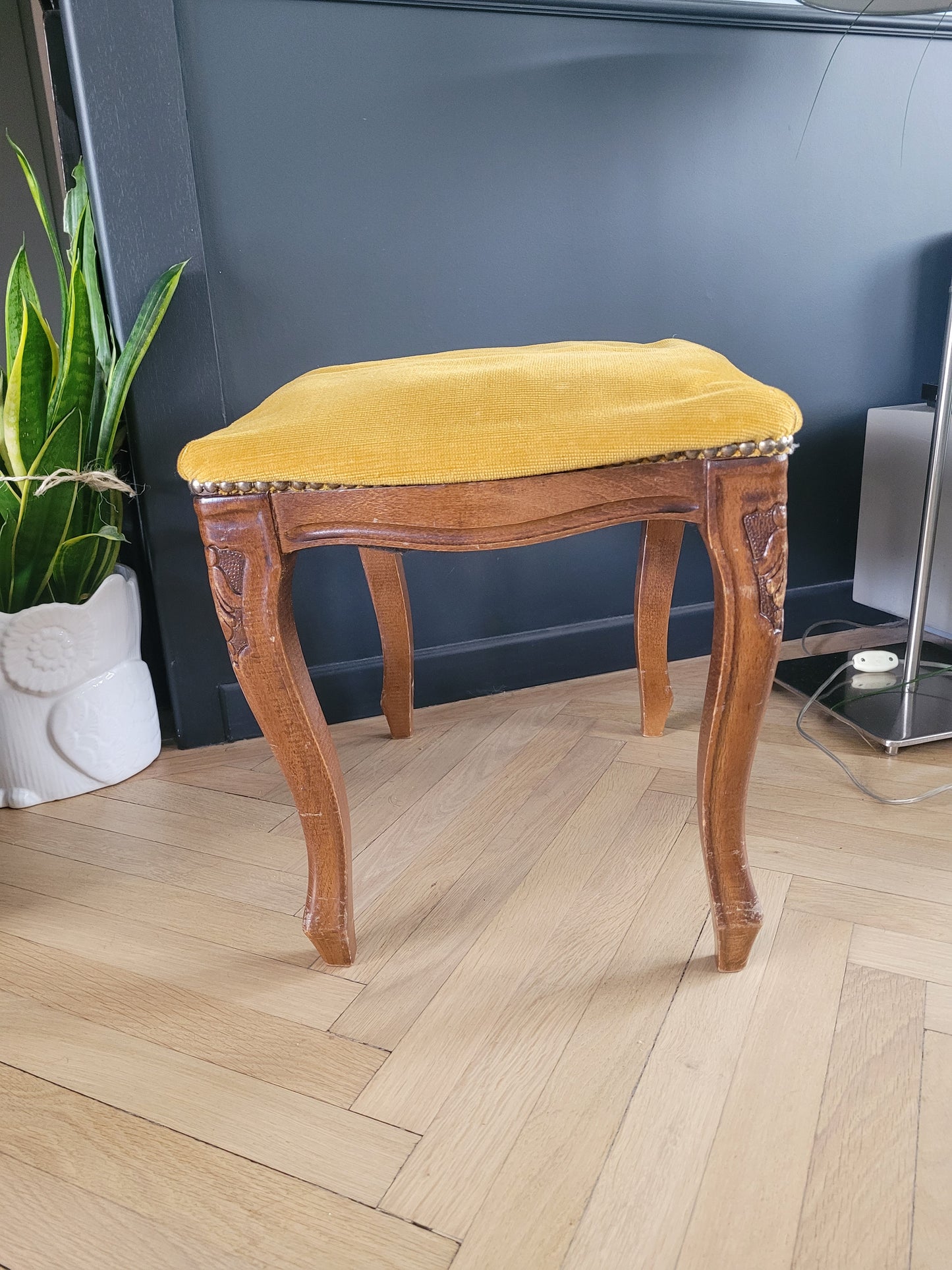 Tabouret ottoman ancien en bois et velours - Ref 503