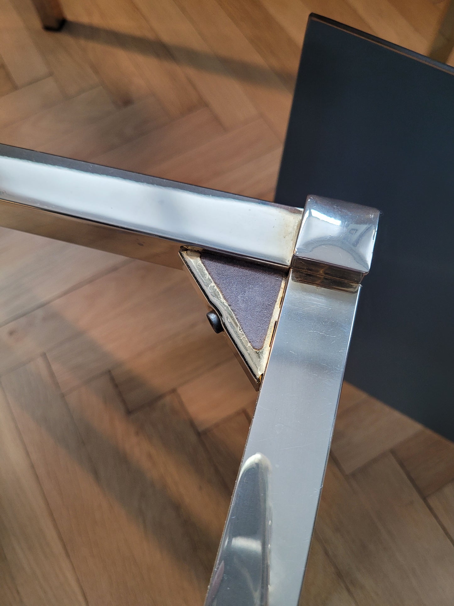 Tables gigognes en métal doré/chromé et miroir ambré - Ref 313