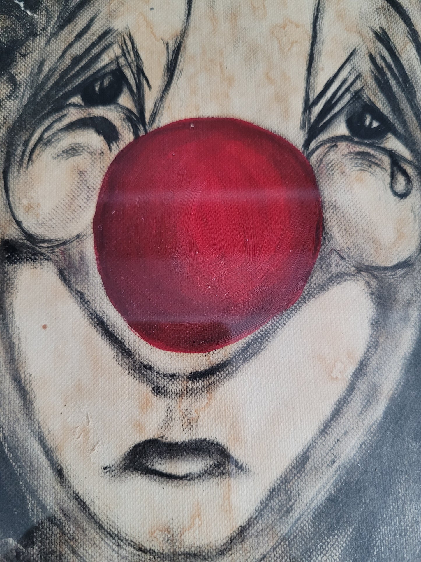 Peinture Clown sur papier toilé, signée - Ref 613