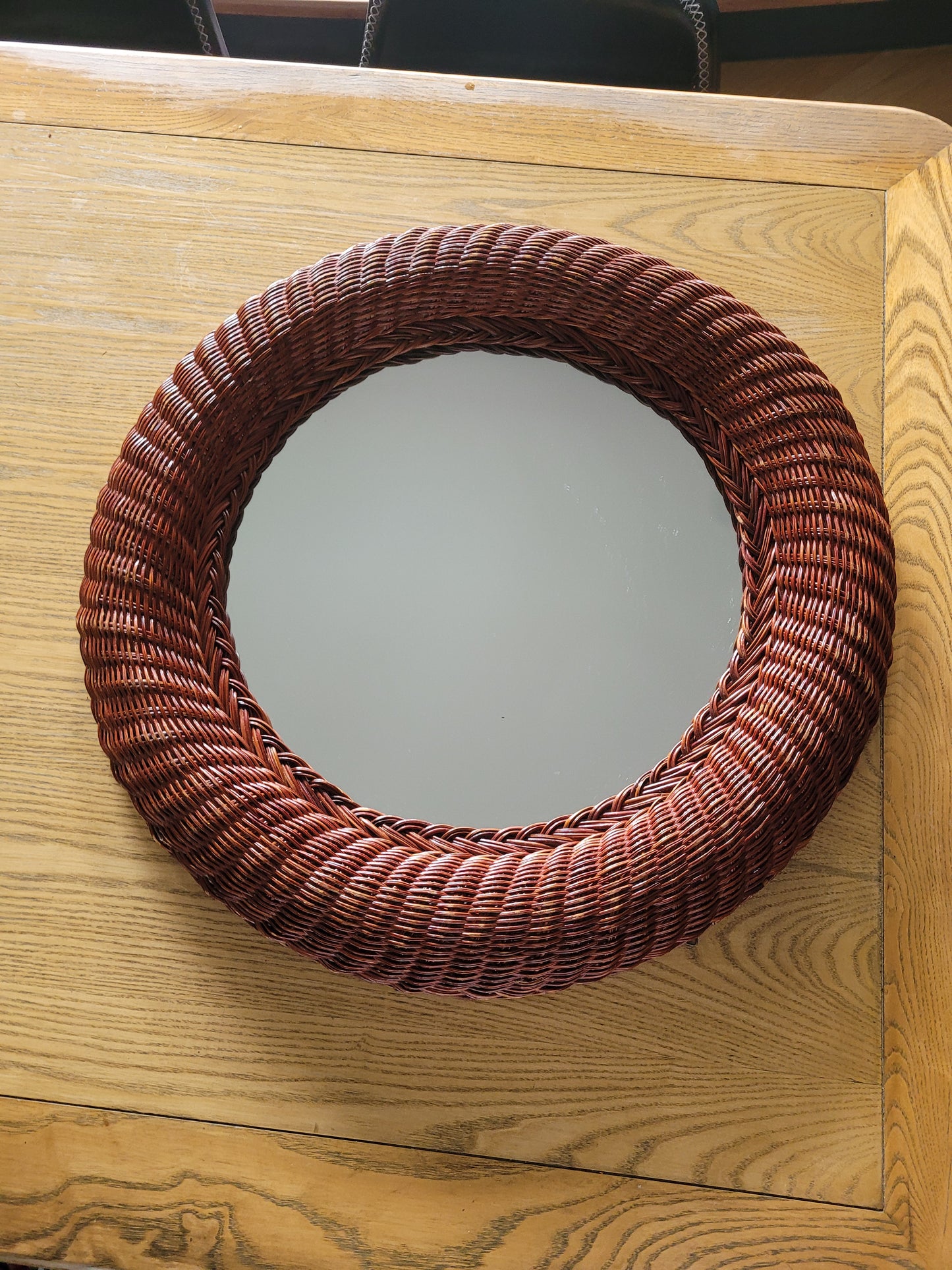 Grand miroir rond en rotin - Ref 490