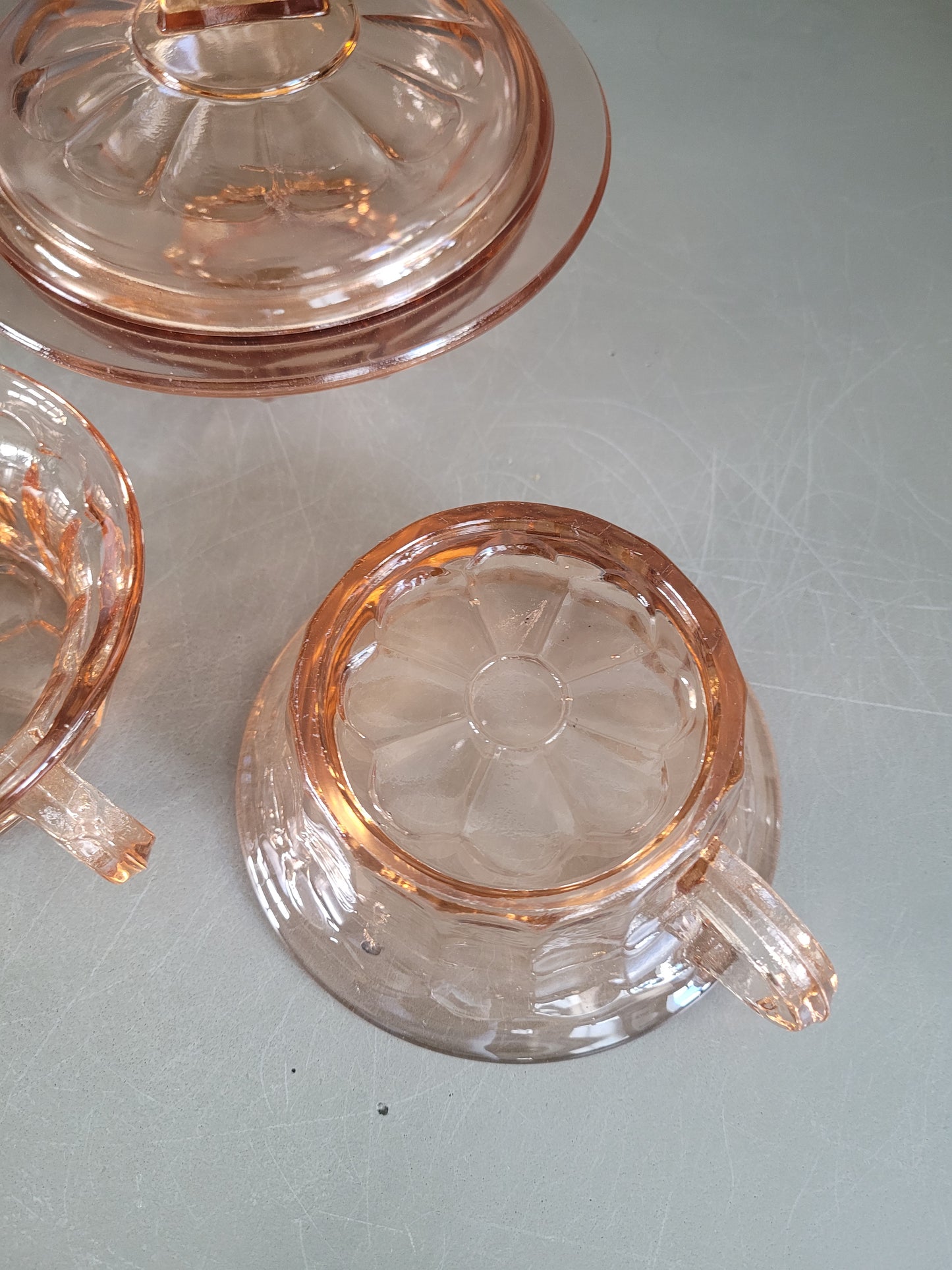 Ensemble 2 tasses + sucrier en verre rose - Ref 522