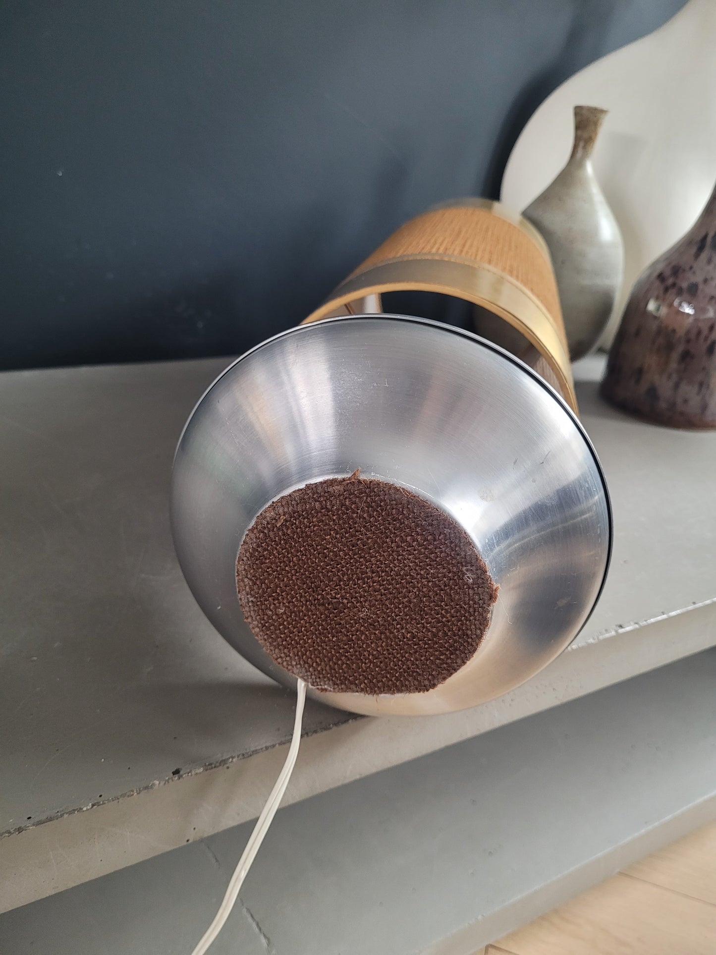 Lampe à poser vintage pied aluminium brossé - abat-jour cylindre- Ref 802