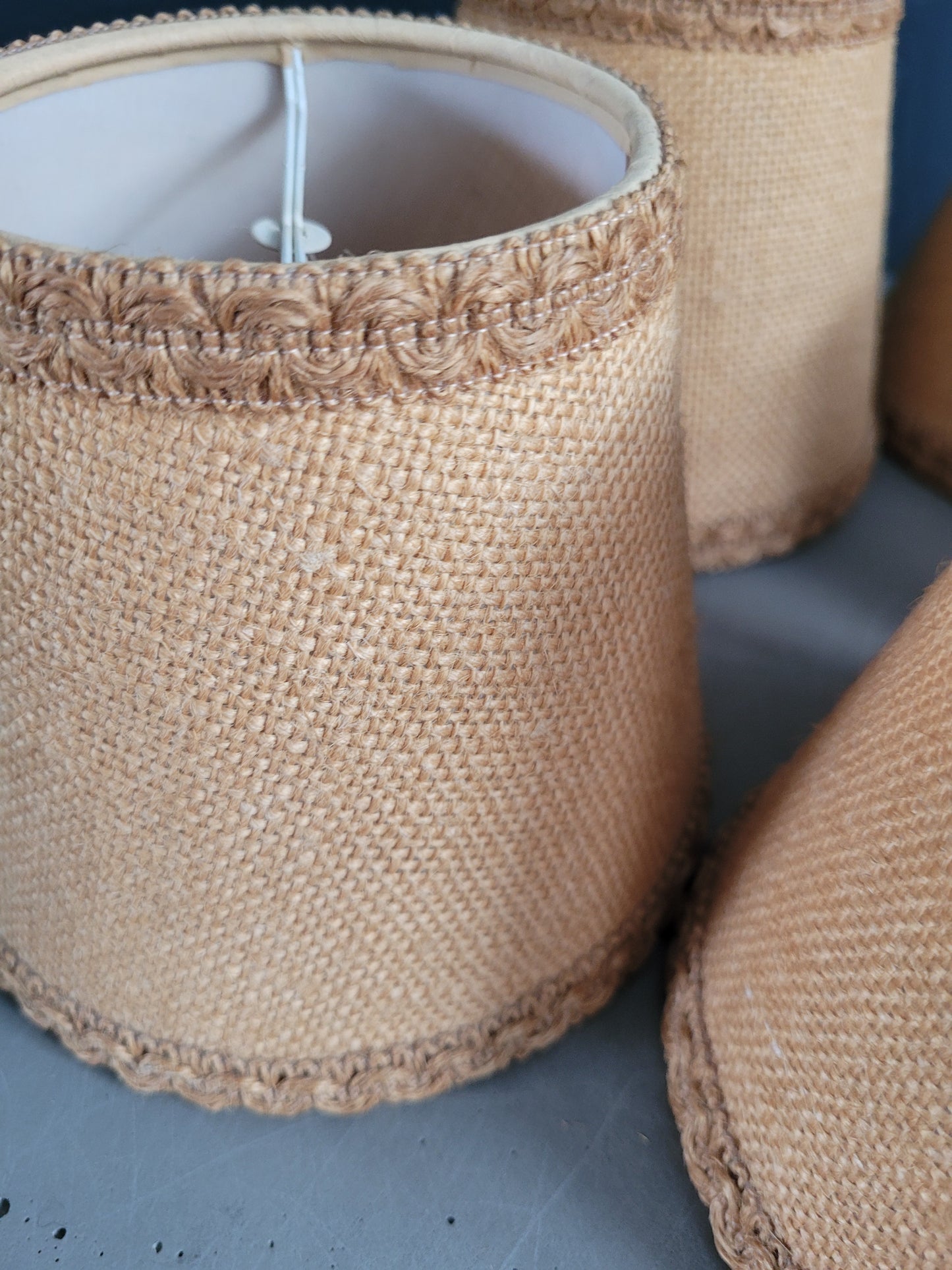 Lot de 5 abat-jour vintages en toile de jute - Ref 473