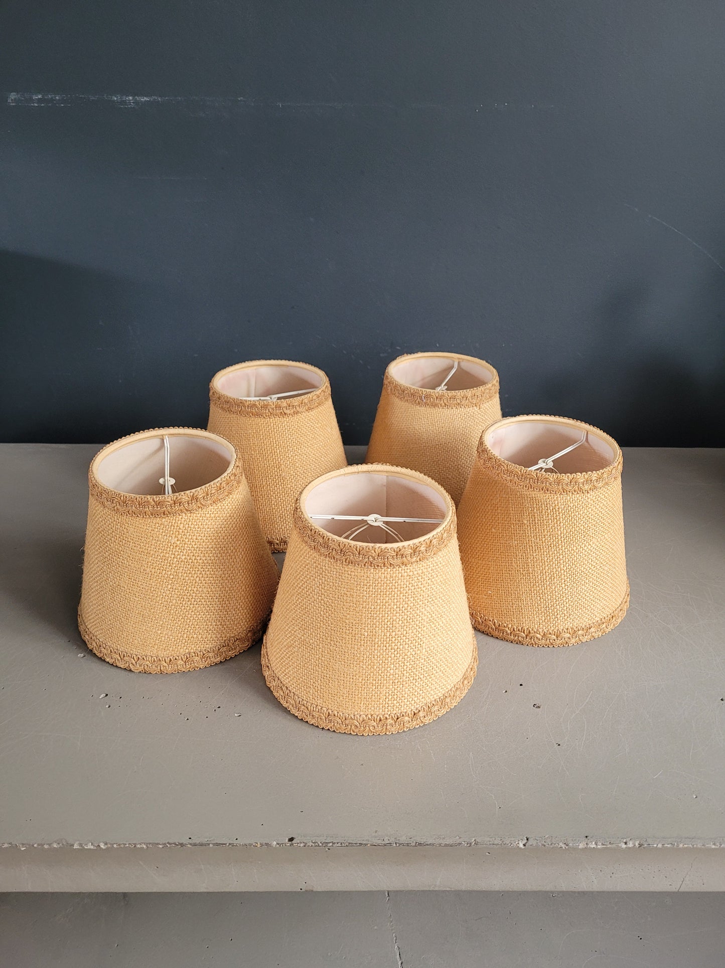 Lot de 5 abat-jour vintages en toile de jute - Ref 473
