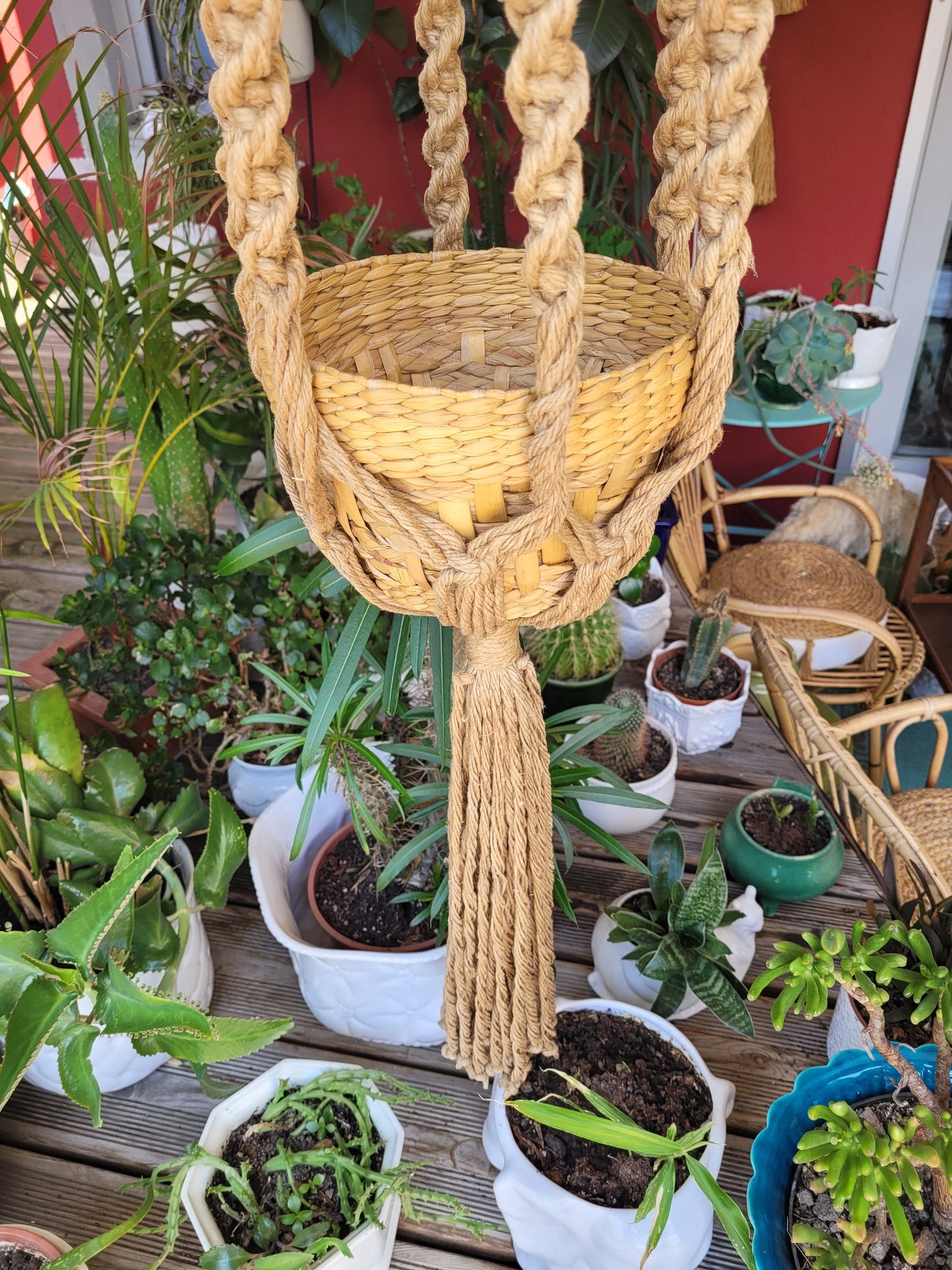 Grand porte-plante en macramé vintage - Ref 459