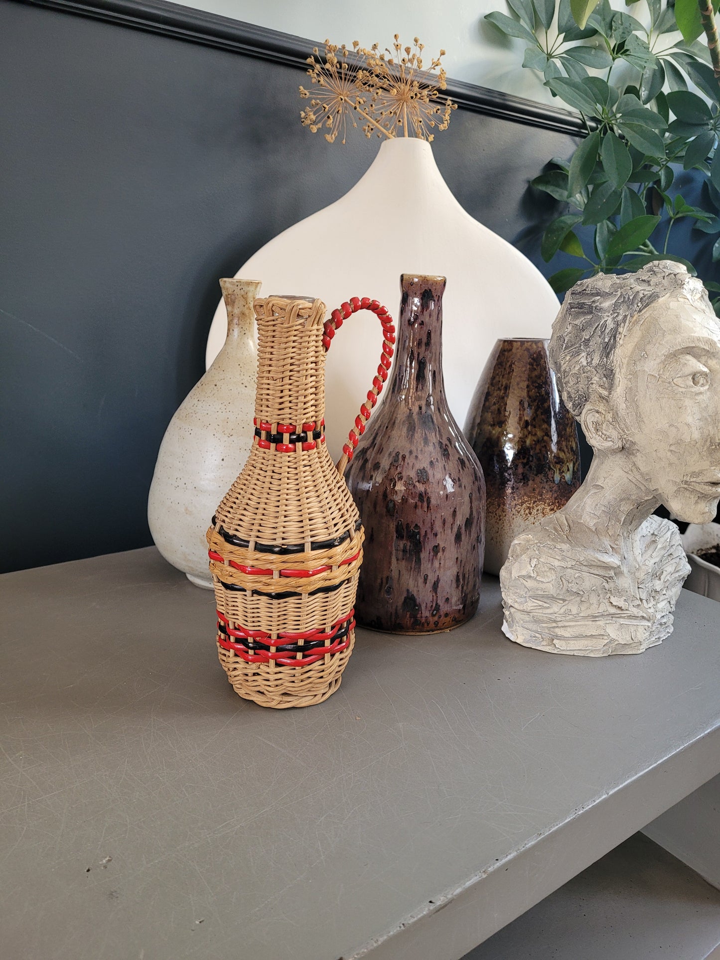 Bouteille carafe en osier vintage - Ref 762