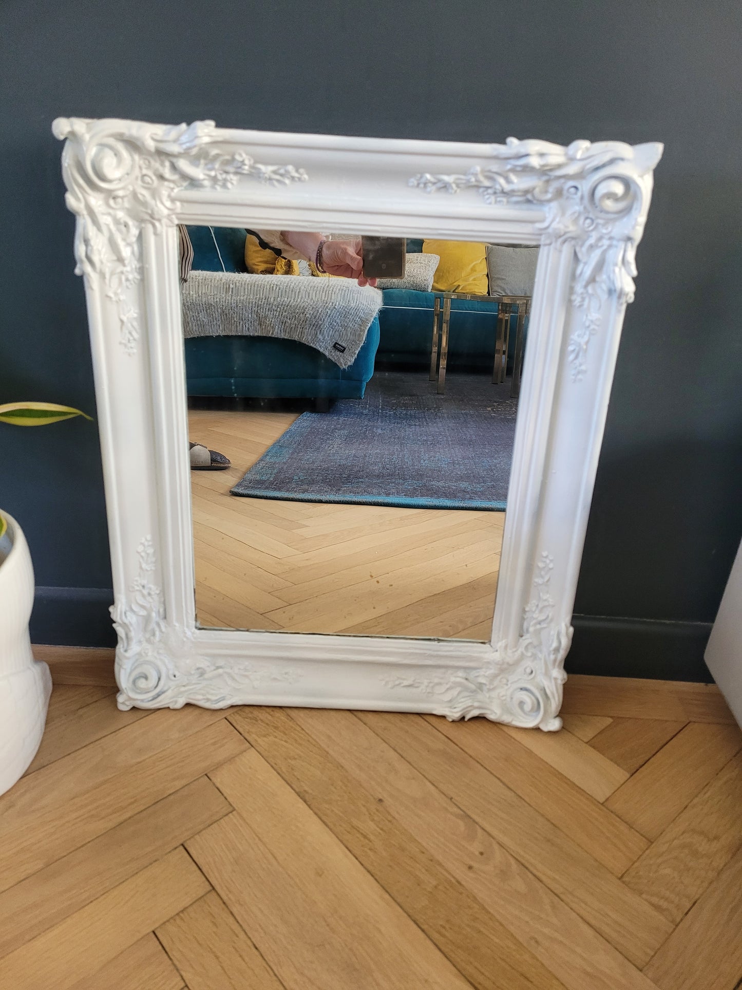 Miroir ancien avec cadre en bois peint - Ref 114