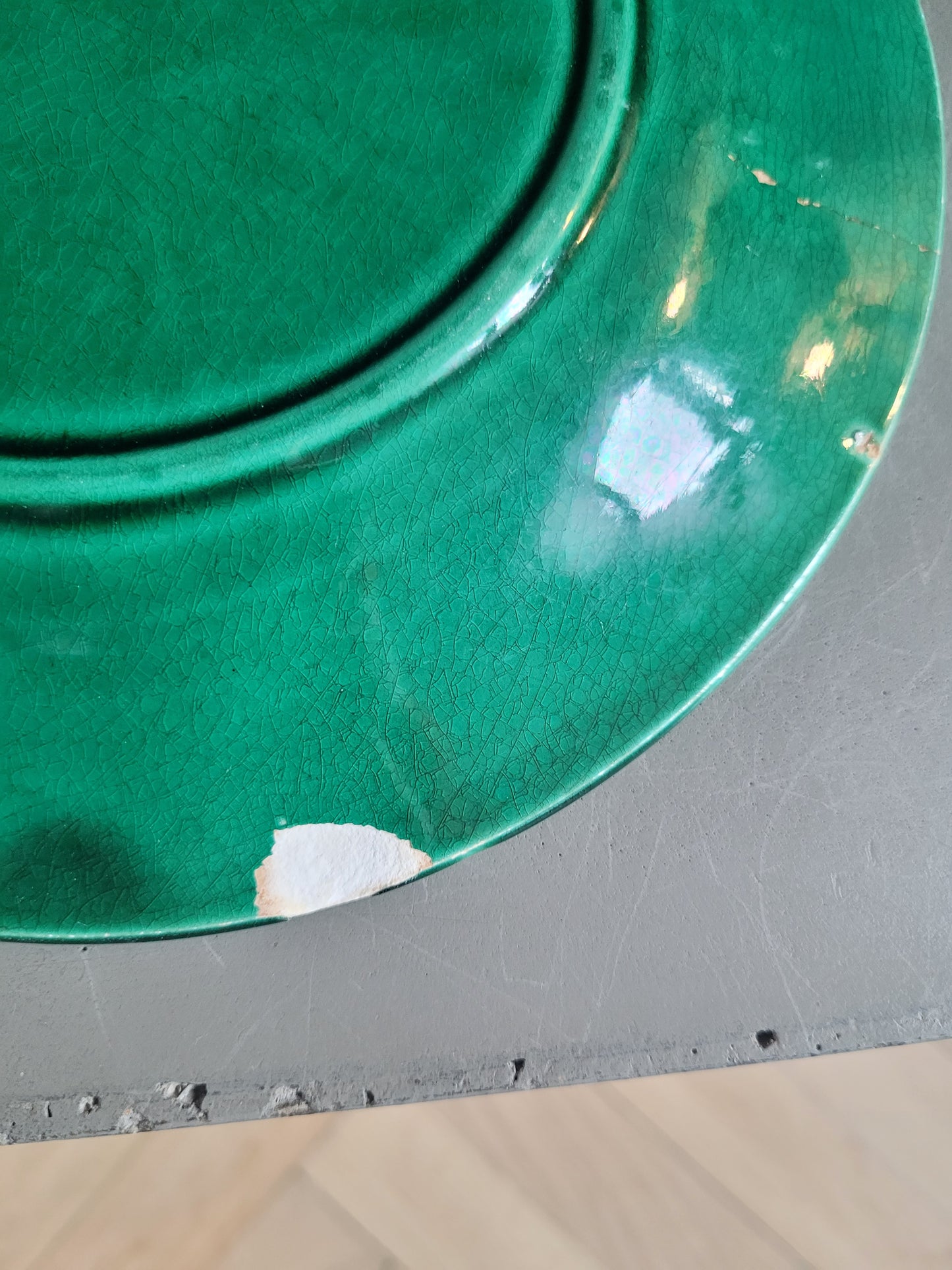 3 assiettes en barbotine verte - Ref 153