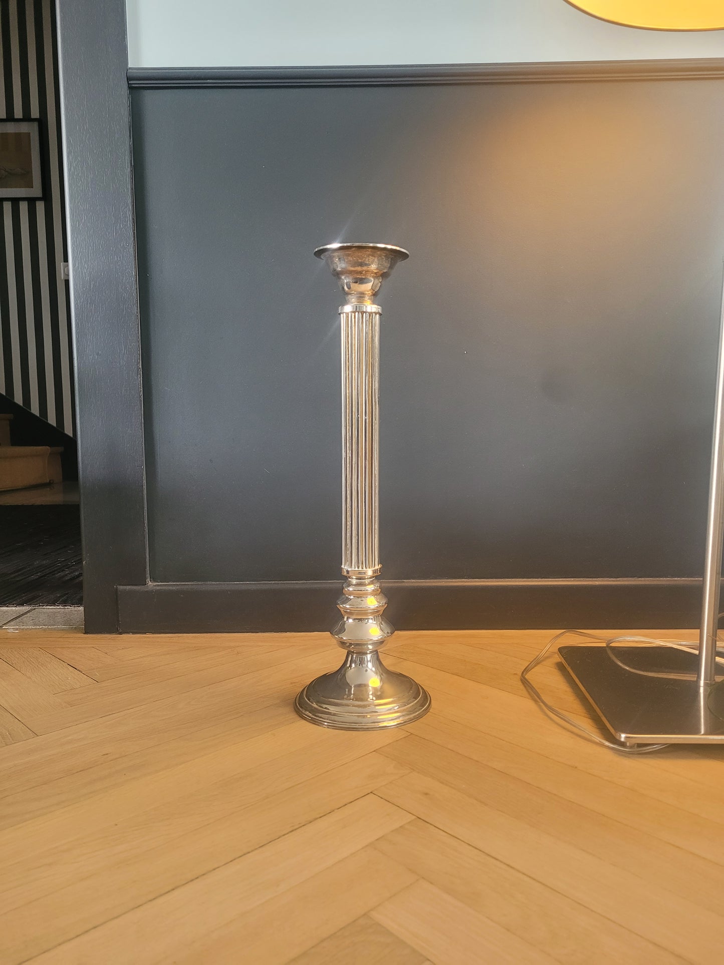 Grand bougeoir ancien 45cm en métal argenté - Ref 321