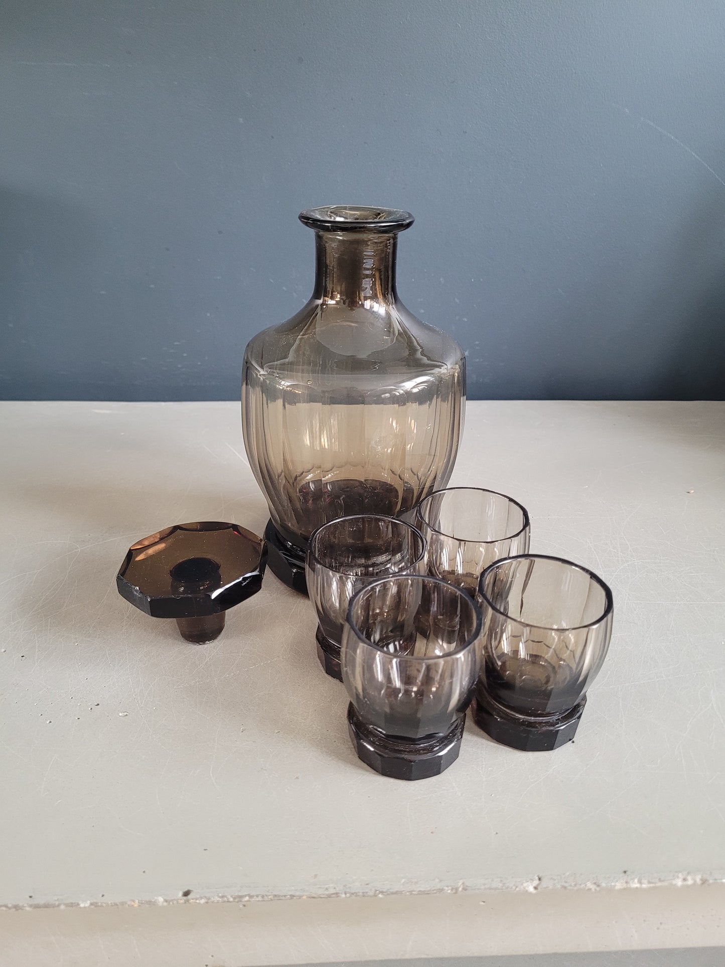 Service à liqueur en verre fumé - Ref 643