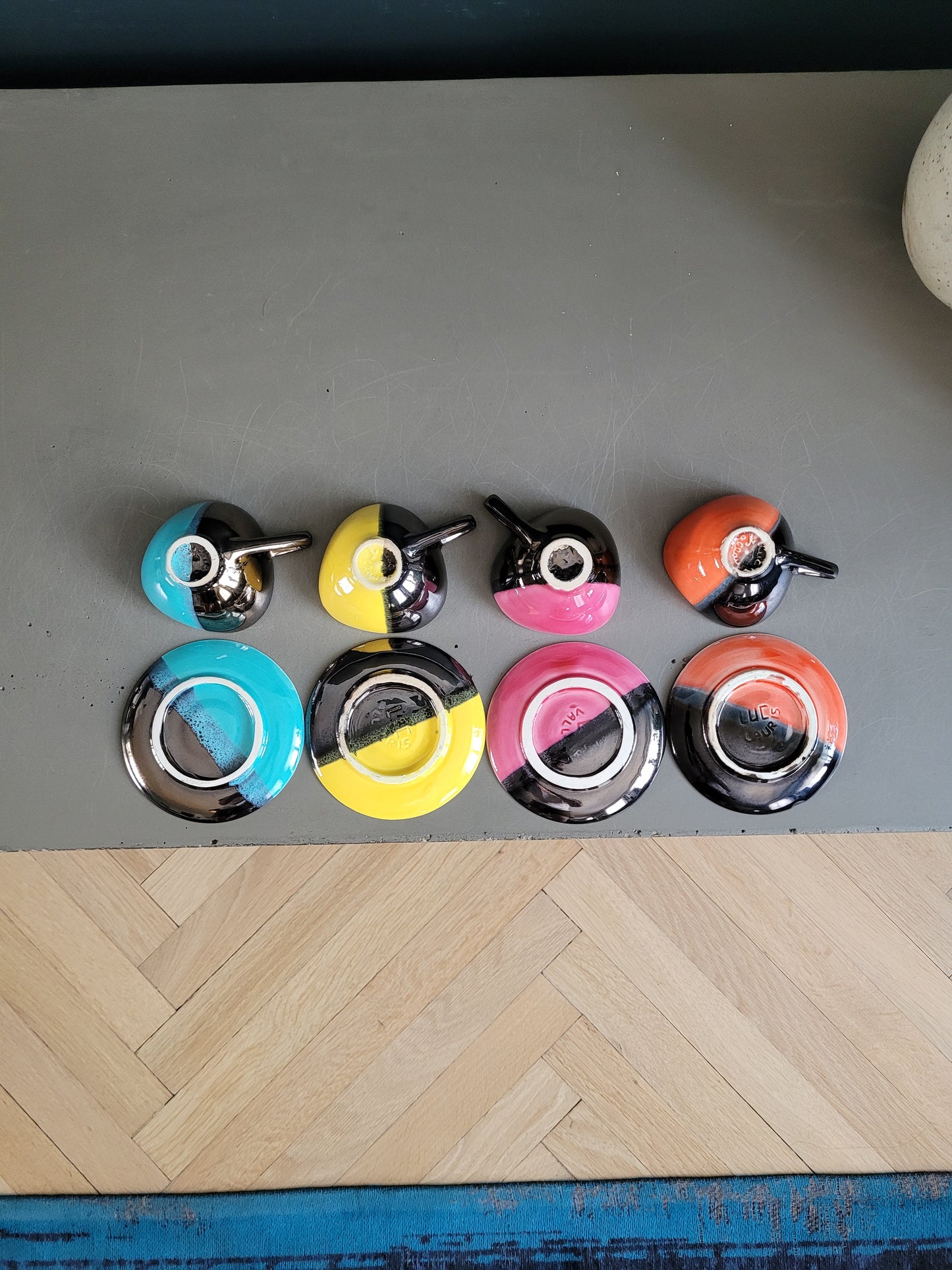 Lot de 4 tasses à café Vallauris avec soucoupes - Ref 386