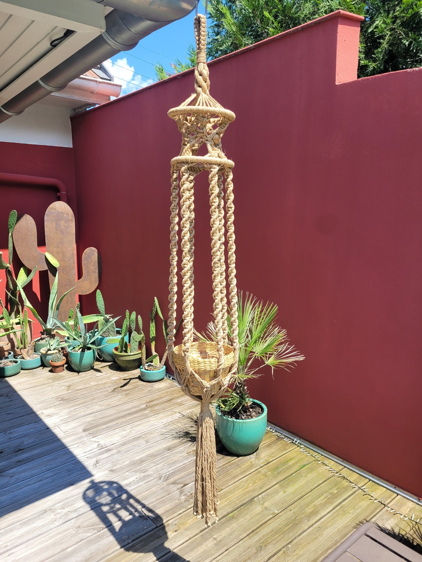 Grand porte-plante en macramé vintage - Ref 459