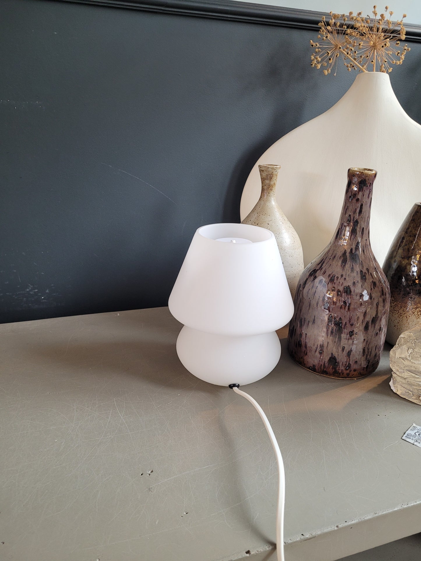 Lampe champignon en verre dépoli blanc - Ref 692